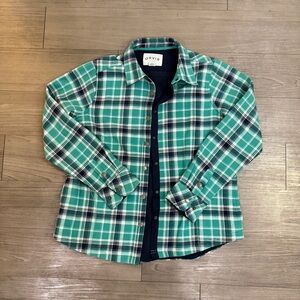 Orvis Men's Teal and Black Lined Plaid Snap Button Down Shirt - Size L